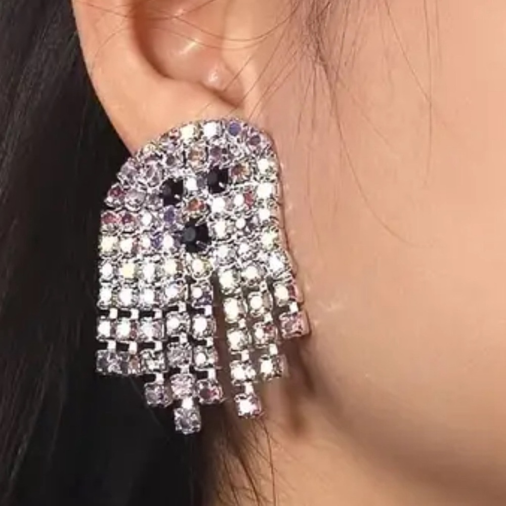 Halloween cute ghost earrings costume jewelry bling gem boo